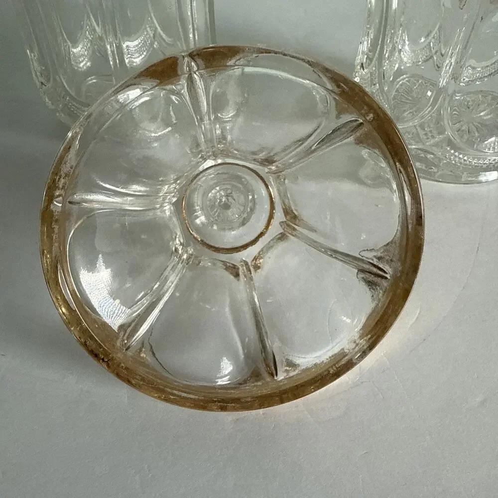 Vintage EAPG US Glass Biscuit Jar w/Lid and Sugar‎ bowl with gold Trim
